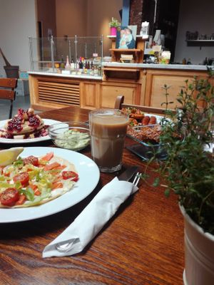 New brunch menu, includes a special savory crepe topped with marinated carrots, that taste like smoked salmon at The Judgy Vegan in Brussels