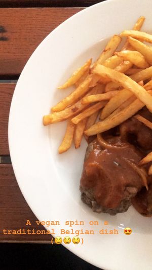 Vegan meatballs and fries at The Judgy Vegan in Brussels
