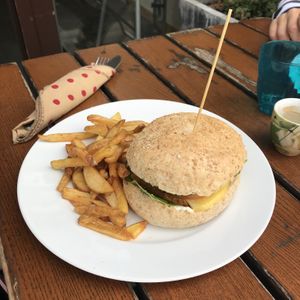 mushroom burger  at The Judgy Vegan in Brussels