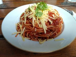 Spaghetti bolognese at The Judgy Vegan in Brussels