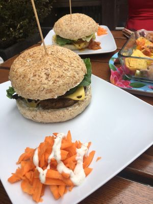 Vegan burgers with loaded nachos  at The Judgy Vegan in Brussels