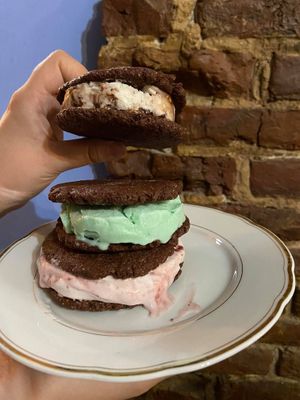 Our Cookie Ice Cream Sandwich with homemade cookies at The Judgy Vegan in Brussels