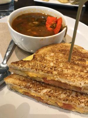 Grown up grilled cheese and Moroccan soup. at Kollective Coffee & Tea in Hot Springs