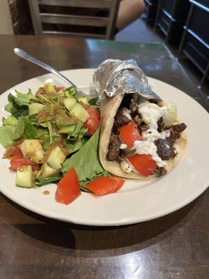 Vegan gyro with side salad   at Kollective Coffee & Tea in Hot Springs