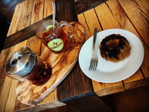 Tea with vegan bunt cake. at Kollective Coffee & Tea in Hot Springs