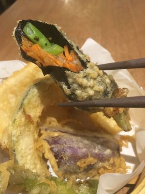 Very tasty fried roll in the tempura basket  at Hoshina 穗科 - Zhongshan District in Taipei