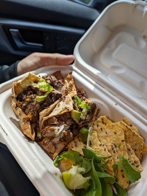 BBQ jackfruit tacos my b I ate one at Recipe Oak Cliff in Dallas