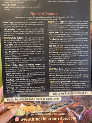 Menu2 at Black Bear Burritos - Evansdale in Morgantown