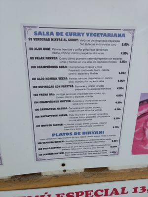 menu at Kathmandu in Denia