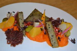 Suggestion Vegan !

Légumes d'hiver poêlés, polenta, purée de carottes, grenade & condiment aigre-doux 🥕 at Altérez-vous in Louvain-la-neuve