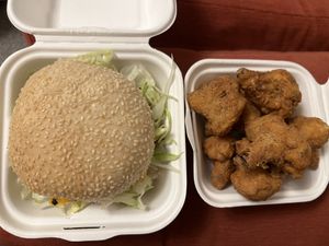Cheeseburger and fried cauliflower   at Zad's in Manchester