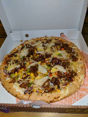 BBQ seitan vegan Pizza, it was awesome! I prefer my pizza a little saucier was my only criticism. Of course you could always add some garlic vegan mayo.   at Zad's in Manchester