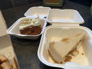 Carrot and Walnut Pistachio slice and New York style baked cheesecake  at Zad's in Manchester
