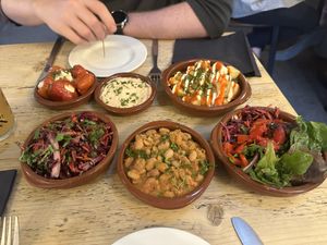 Refried beans, salad and slaw   at eS Bar in Keswick