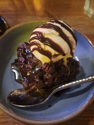 Chocolate and pecan brownie (tasty - a tiny bit dry and cakey but still good) at eS Bar in Keswick