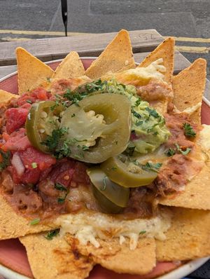 Vegan nachos with refried beans at eS Bar in Keswick