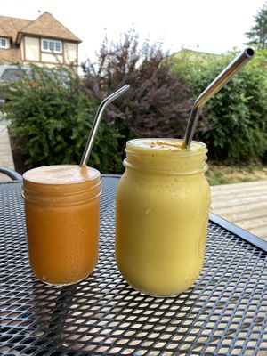 Juice and lassi at Whole Glow Cafe in Cumberland
