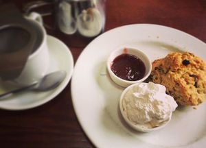 Tea and vegan-friendly scones :-) at Gillam's Tea Room in Ulverston
