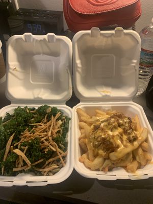 Kale Salad & Animal Fries To Go. They survived my walk back to room at Marty's V Burger in New York City