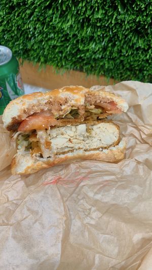 the CBR (showing the insanely thick patty)   at Marty's V Burger in New York City