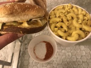 Vegan burger and Mac n cheese  at Marty's V Burger in New York City