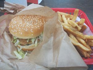 Crabby patty and fries at Marty's V Burger in New York City
