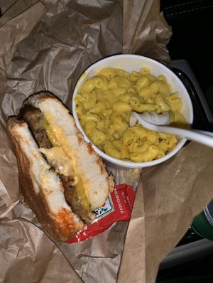 Cheez burger and Mac n Cheez  at Marty's V Burger in New York City