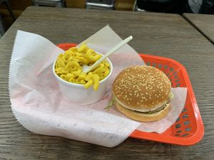 Crabby Patty and Mac & “Cheese" at Marty's V Burger in New York City