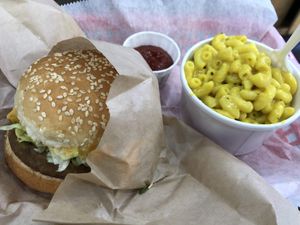 Vegan burger and mac & cheese at Marty's V Burger in New York City