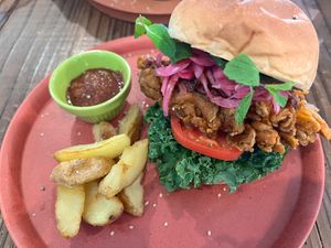 KFC burger  at Hemp Cafe Tokyo in Tokyo