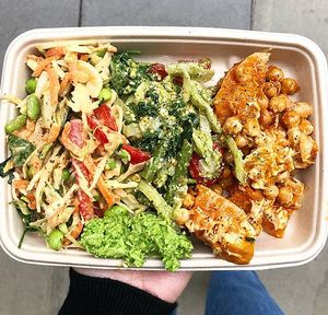 Pad Thai with mango dressing and butternut squash with chickpeas at Detox Kitchen and Juice Bar in Belmont