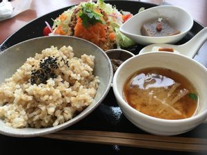 Hamburger vegan set  at Kururu in Nara