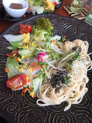 Genmai (brown rice) noodles -- also came with cup of soup at Kururu in Nara