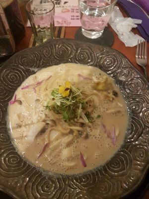 Yummy mushroom noodles! So pretty! So big! So creamy! at Kururu in Nara