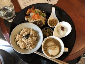 Tofu Hamburg plate at Kururu in Nara