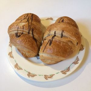 Croissants are always vegan. Available with or without chocolate filling. at Bagar'n Hornstull in Stockholm