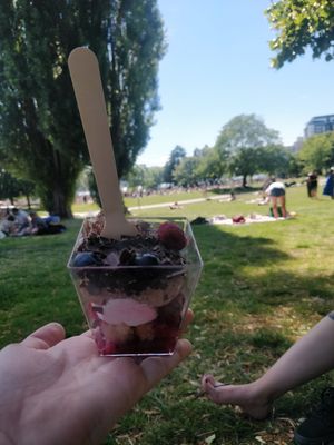 Chocolate and raspberry-mousse, really good! at Bagar'n Hornstull in Stockholm