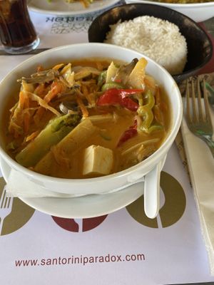Red curry with tofu  at Paradox Thai Food and Bar in Santorini
