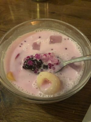 Coconut milk with fruit dessert  at The Green Room in Taipei