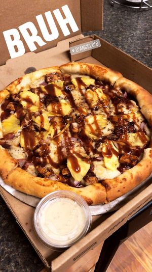 Vegan Hawaiian BBQ Unchicken pizza.  at D'Angelo's in Bay City