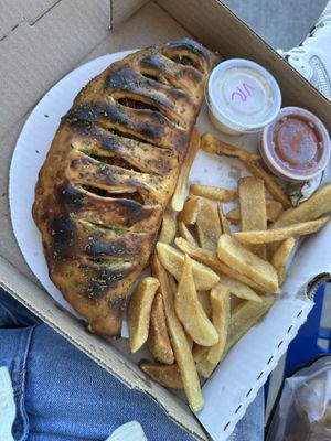 Vegan Stromboli w/ meatballs, roasted red peppers, roasted garlicc  at D'Angelo's in Bay City