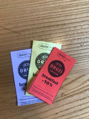 %10 discount vouchers needed to be picked up from the hostel’s reception  at Druzi in Lviv