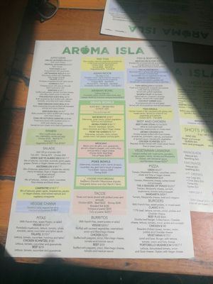 Menu at Aroma Isla in Isla Mujeres