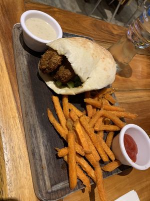 Falafel Pita with Sweet Potatoes   at Aroma Isla in Isla Mujeres