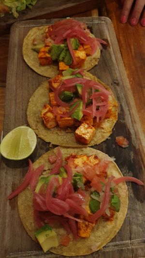 Tacos de tofu al pastor at Aroma Isla in Isla Mujeres