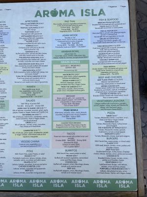 Menu  at Aroma Isla in Isla Mujeres