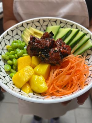 “Tuna” poke bowl made with watermelon tuna ! at Alt Eats in Ho-ho-kus