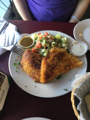 Eggplant kataif (sorry for the blurry picture, but is is amazing!!!! Must try!!!)  at Mini Pita Cafe in Fort Lauderdale