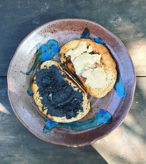 Toasted Brown Bread with  housemade Sesame Butter. at Uguisu Sabou in Kampot