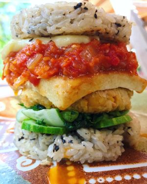 Brown Rice Burger at Uguisu Sabou in Kampot